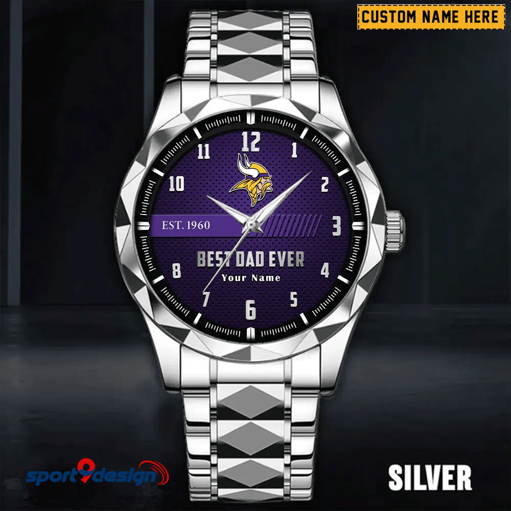 Minnesota Vikings Best Dad Ever Luxury Diamond Men Watch Father's Day Gift