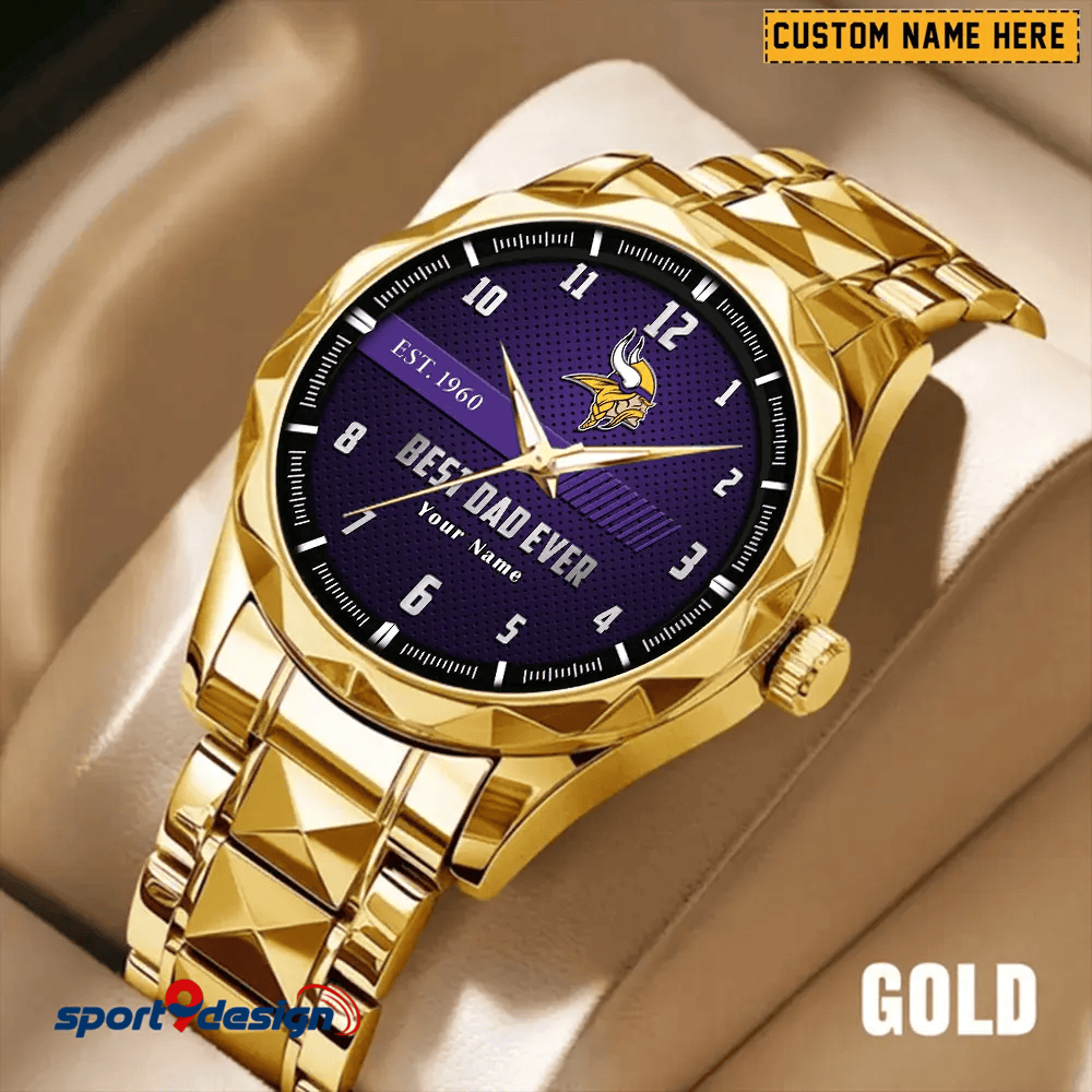 Minnesota Vikings Best Dad Ever Luxury Diamond Men Watch Father's Day Gift