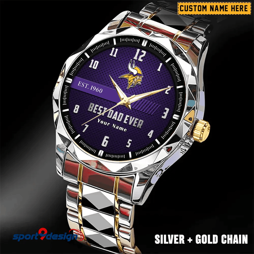 Minnesota Vikings Best Dad Ever Luxury Diamond Men Watch Father's Day Gift
