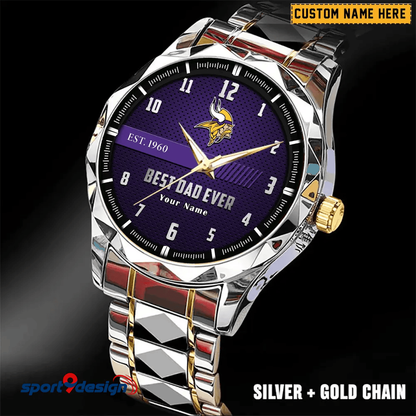 Minnesota Vikings Best Dad Ever Luxury Diamond Men Watch Father's Day Gift