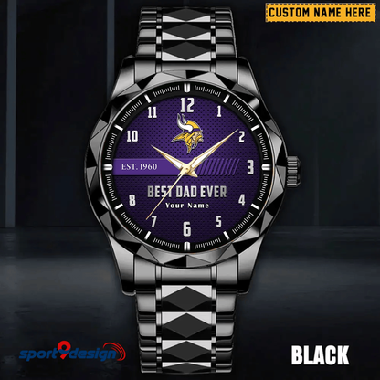 Minnesota Vikings Best Dad Ever Luxury Diamond Men Watch Father's Day Gift
