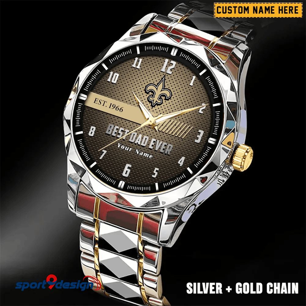 New Orleans Saints Best Dad Ever Luxury Diamond Men Watch Father's Day Gift