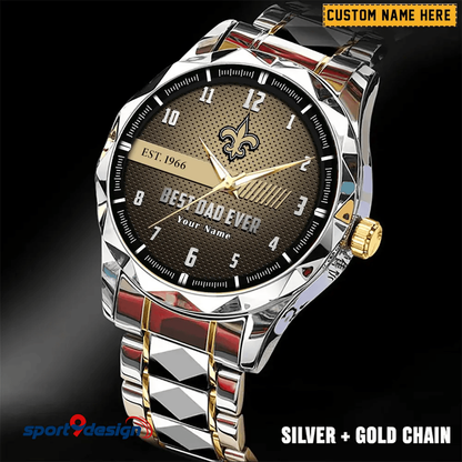 New Orleans Saints Best Dad Ever Luxury Diamond Men Watch Father's Day Gift