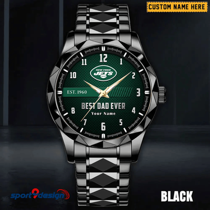 New York Jets Best Dad Ever Luxury Diamond Men Watch Father's Day Gift