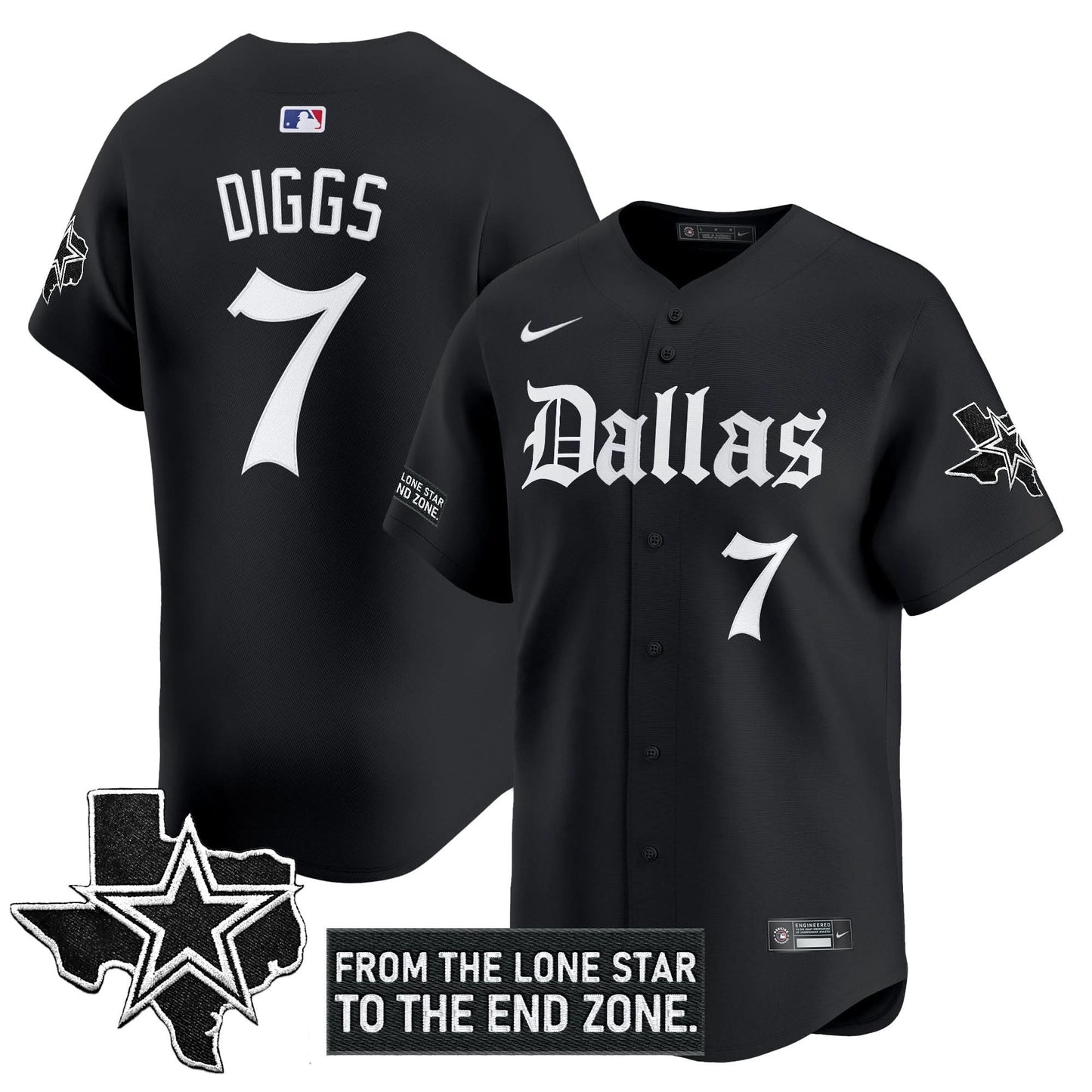 Men's Dallas Cowboys 'Gothic Lone Star Edition' Vapor Baseball Jersey - All Stitched