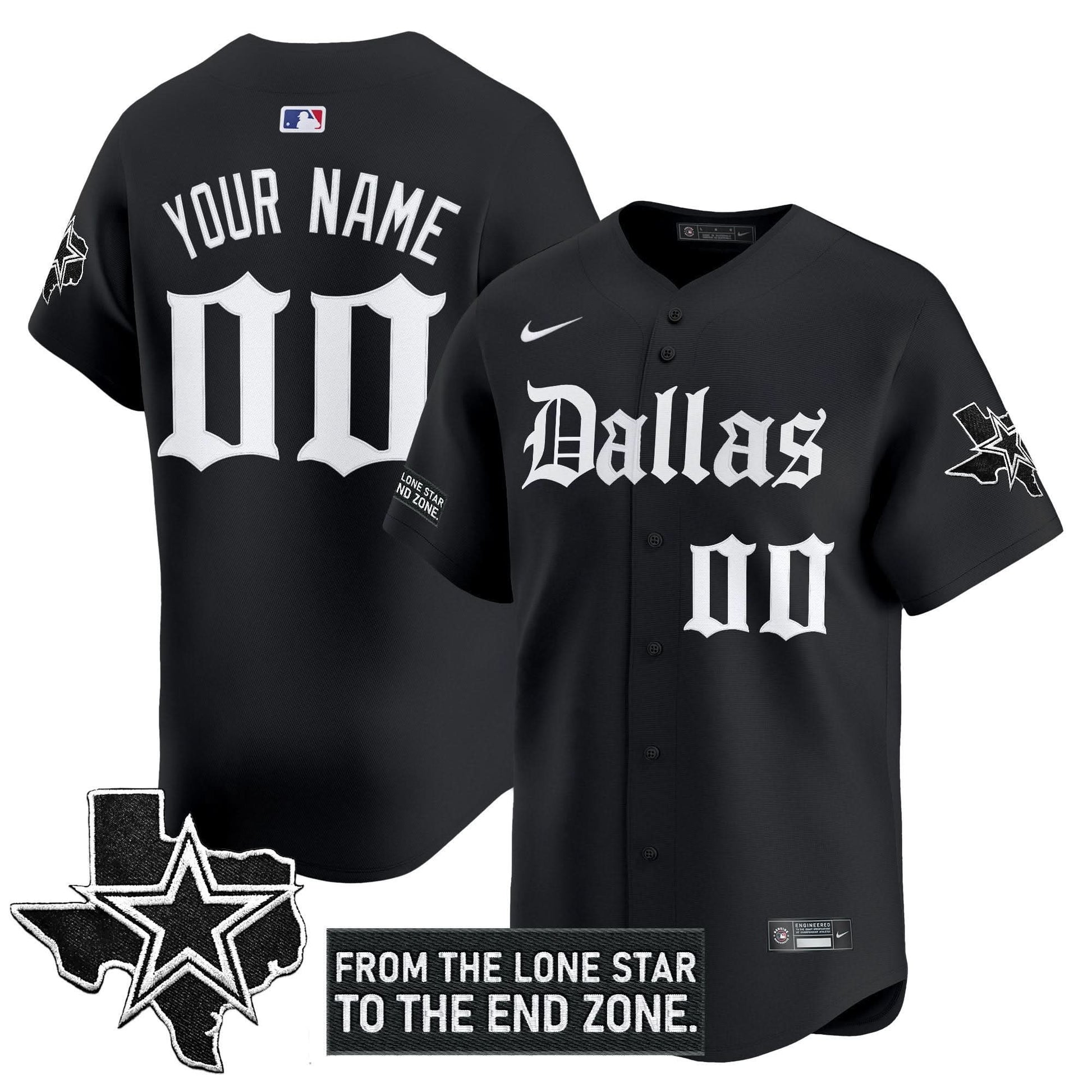 Dallas Cowboys 'Gothic Lone Star Edition' Vapor Baseball Custom Jersey - All Stitched