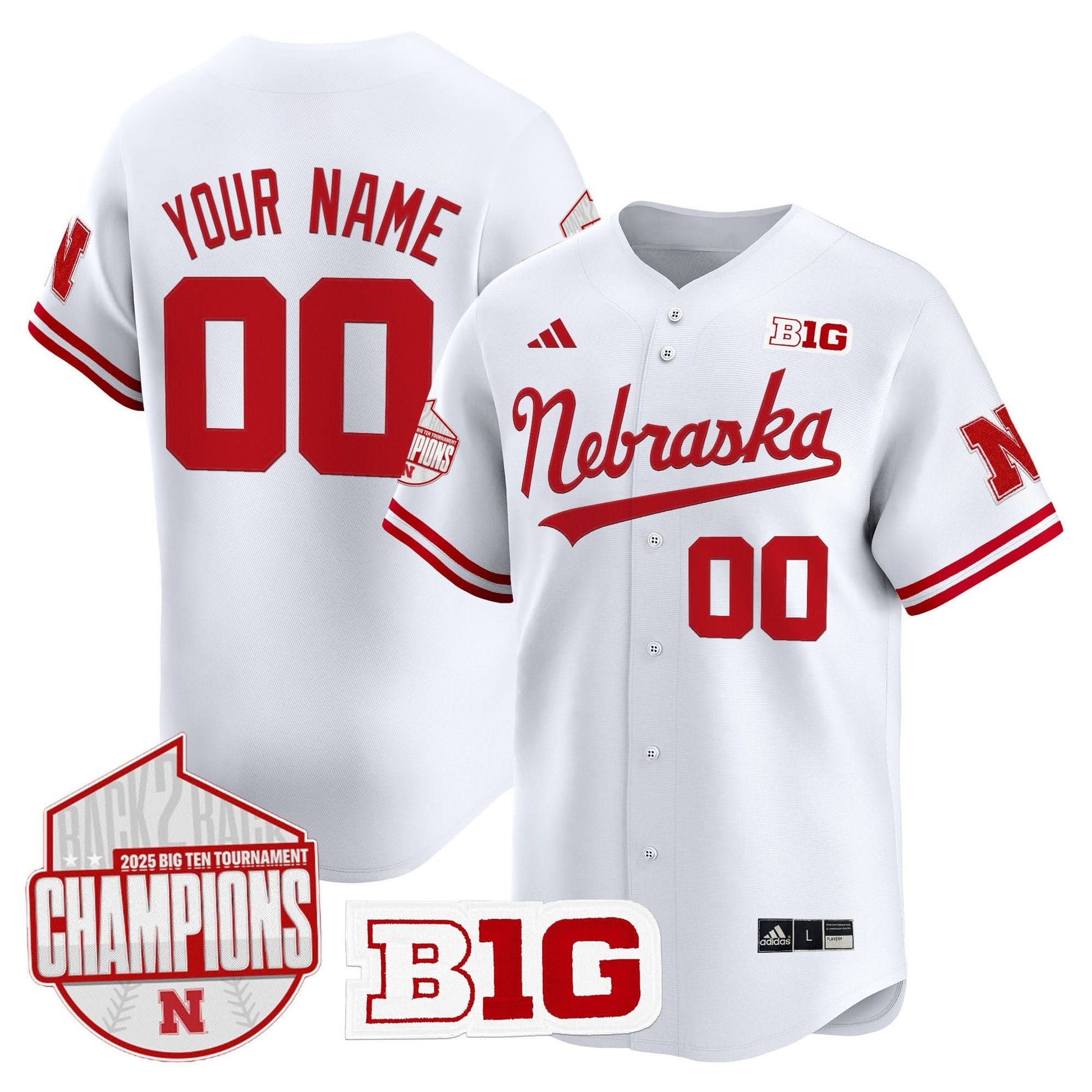 Nebraska Huskers Back 2 Back Champions Patch Vapor Premier Limited Custom Jersey - All Stitched