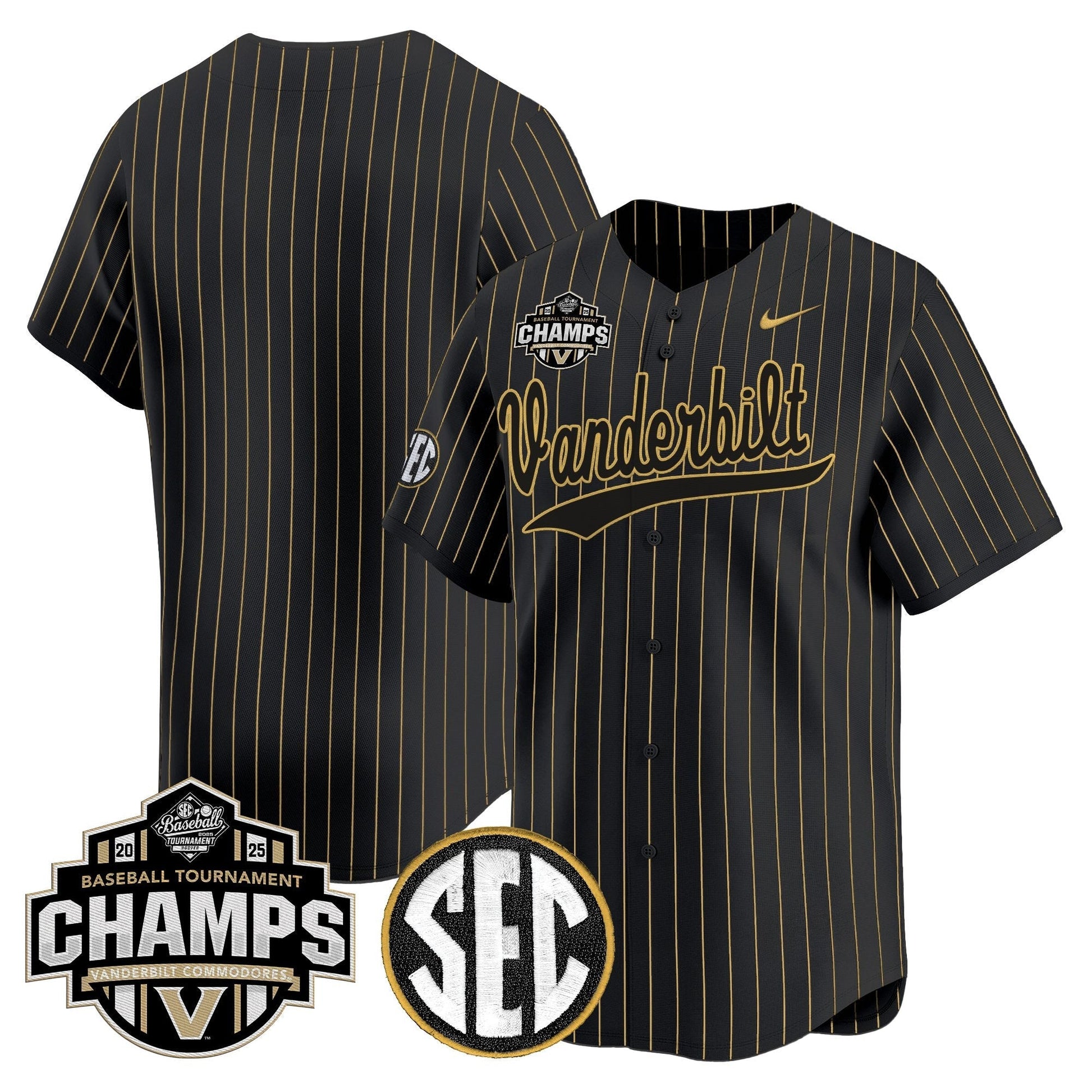 Men's Vanderbilt Commodores 2025 SEC Conference Tournament Champions Vapor Premier Limited Jersey - All Stitched