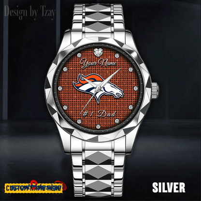 Denver Broncos #1 Dad Luxury Diamond Men Watch Father's Day Gift