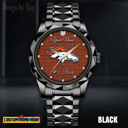Denver Broncos #1 Dad Luxury Diamond Men Watch Father's Day Gift