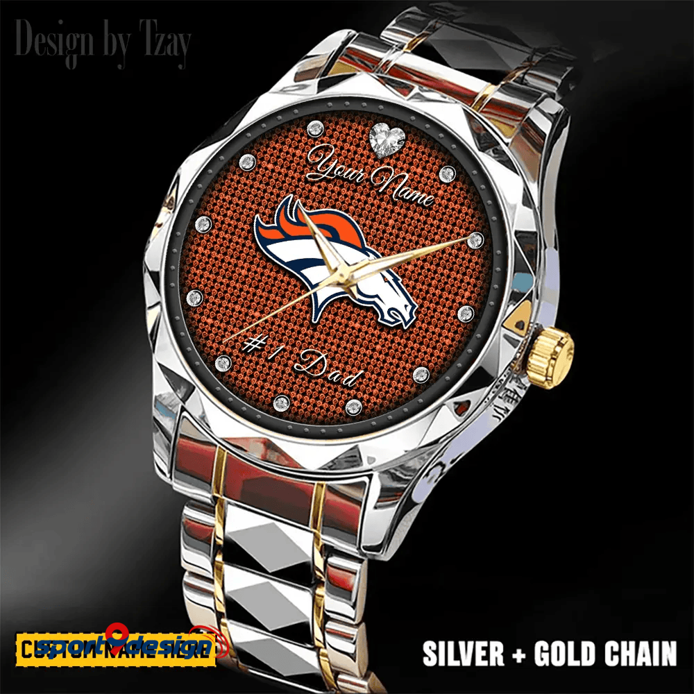 Denver Broncos #1 Dad Luxury Diamond Men Watch Father's Day Gift