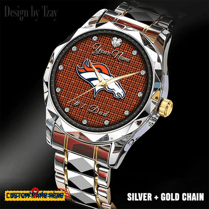 Denver Broncos #1 Dad Luxury Diamond Men Watch Father's Day Gift