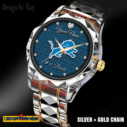 Detroit Lions #1 Dad Luxury Diamond Men Watch Father's Day Gift