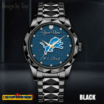 Detroit Lions #1 Dad Luxury Diamond Men Watch Father's Day Gift