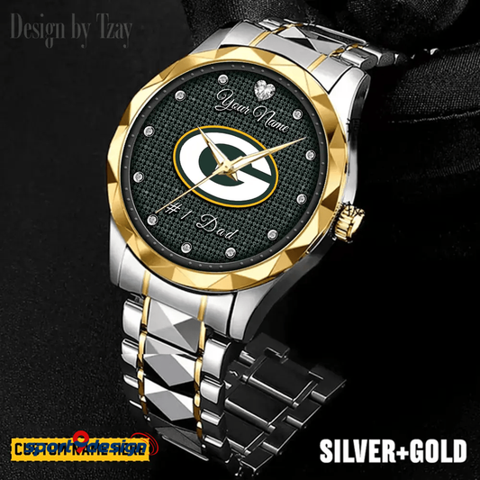 Green Bay Packers #1 Dad Luxury Diamond Men Watch Father's Day Gift