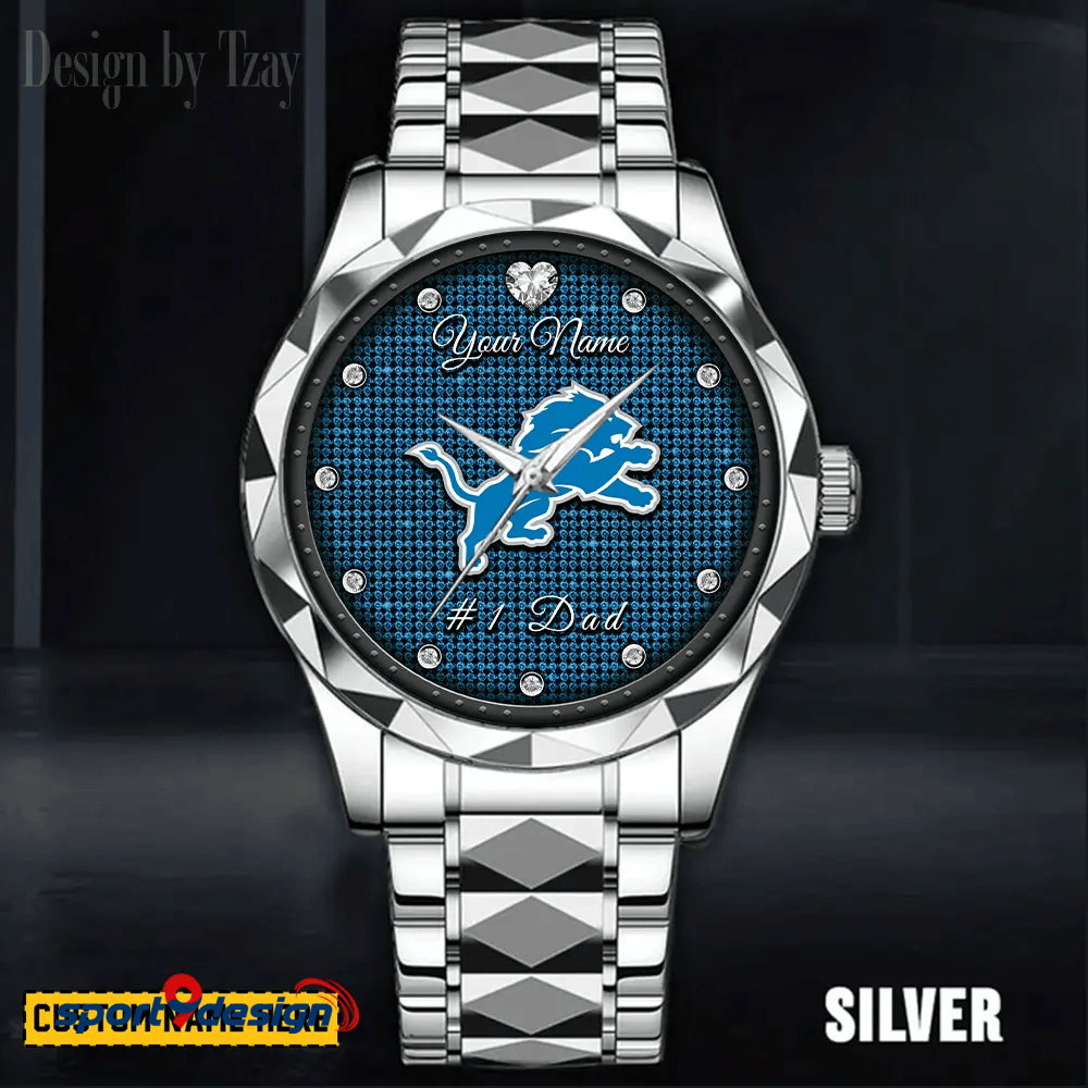 Detroit Lions #1 Dad Luxury Diamond Men Watch Father's Day Gift