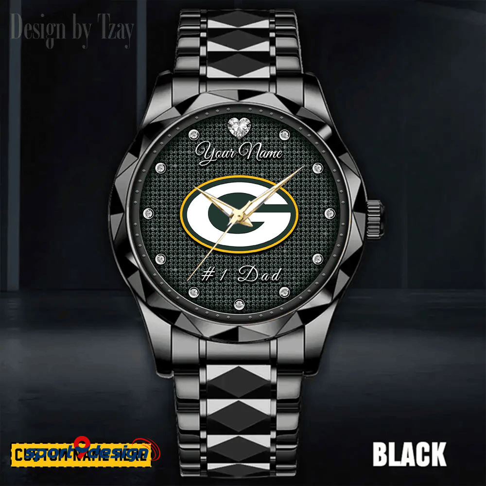 Green Bay Packers #1 Dad Luxury Diamond Men Watch Father's Day Gift