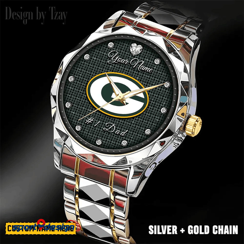 Green Bay Packers #1 Dad Luxury Diamond Men Watch Father's Day Gift