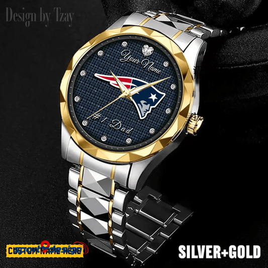 New England Patriots #1 Dad Luxury Diamond Men Watch Father's Day Gift