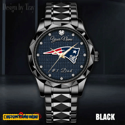 New England Patriots #1 Dad Luxury Diamond Men Watch Father's Day Gift