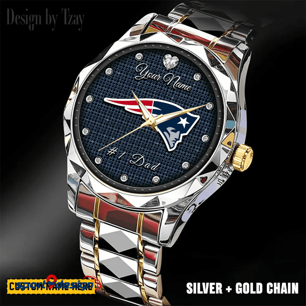 New England Patriots #1 Dad Luxury Diamond Men Watch Father's Day Gift
