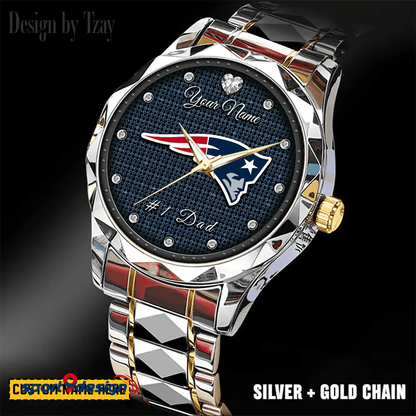 New England Patriots #1 Dad Luxury Diamond Men Watch Father's Day Gift