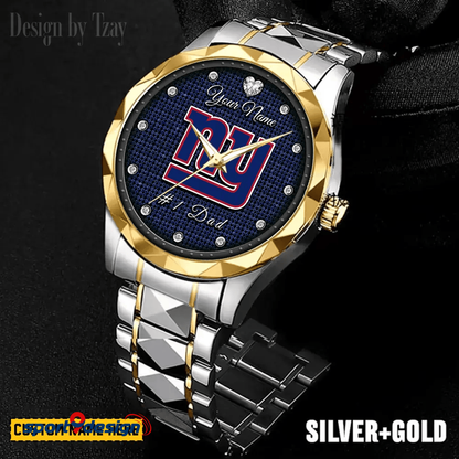 New York Giants #1 Dad Luxury Diamond Men Watch Father's Day Gift