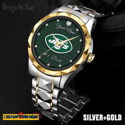 New York Jets #1 Dad Luxury Diamond Men Watch Father's Day Gift