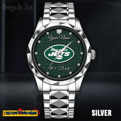 New York Jets #1 Dad Luxury Diamond Men Watch Father's Day Gift