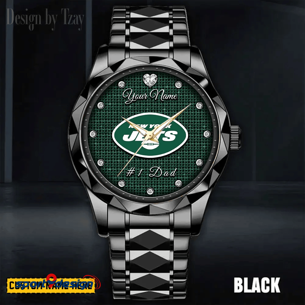 New York Jets #1 Dad Luxury Diamond Men Watch Father's Day Gift