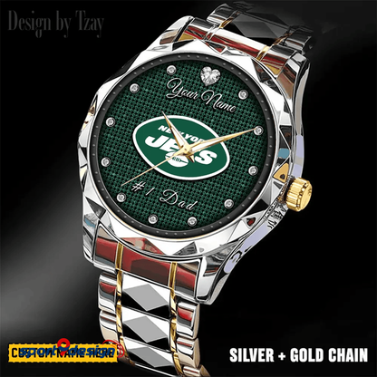 New York Jets #1 Dad Luxury Diamond Men Watch Father's Day Gift