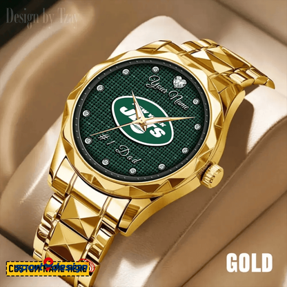 New York Jets #1 Dad Luxury Diamond Men Watch Father's Day Gift