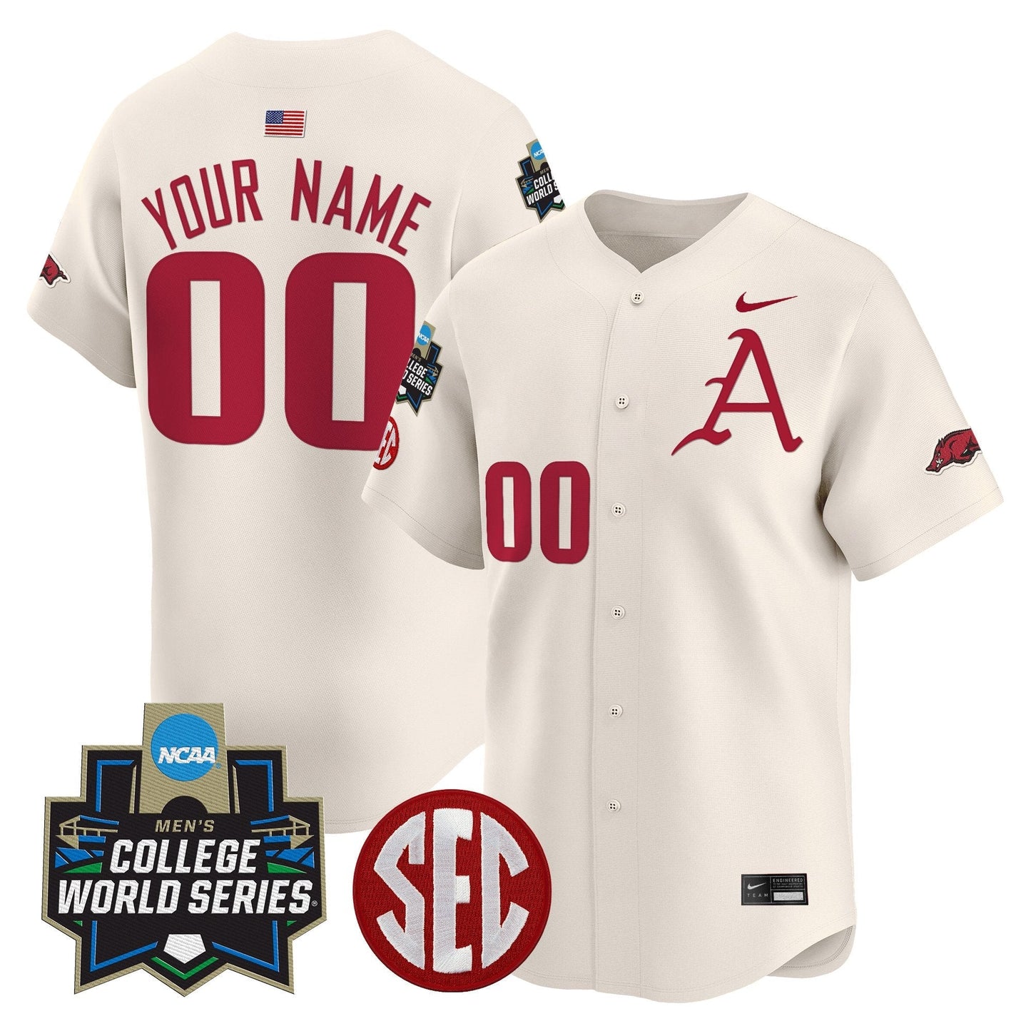 Arkansas Razorbacks 2025 World Series Vapor Premier Limited Custom Jersey - All Stitched