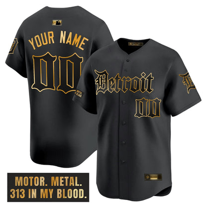 Detroit Tigers 'Motor Gothic Edition' Gold Vapor Premier Limited Custom Jersey - All Stitched