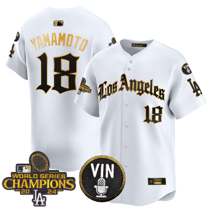 Men's Dodgers 2025 LA Gothic Style Gold Vapor Premier Limited Jersey - All Stitched