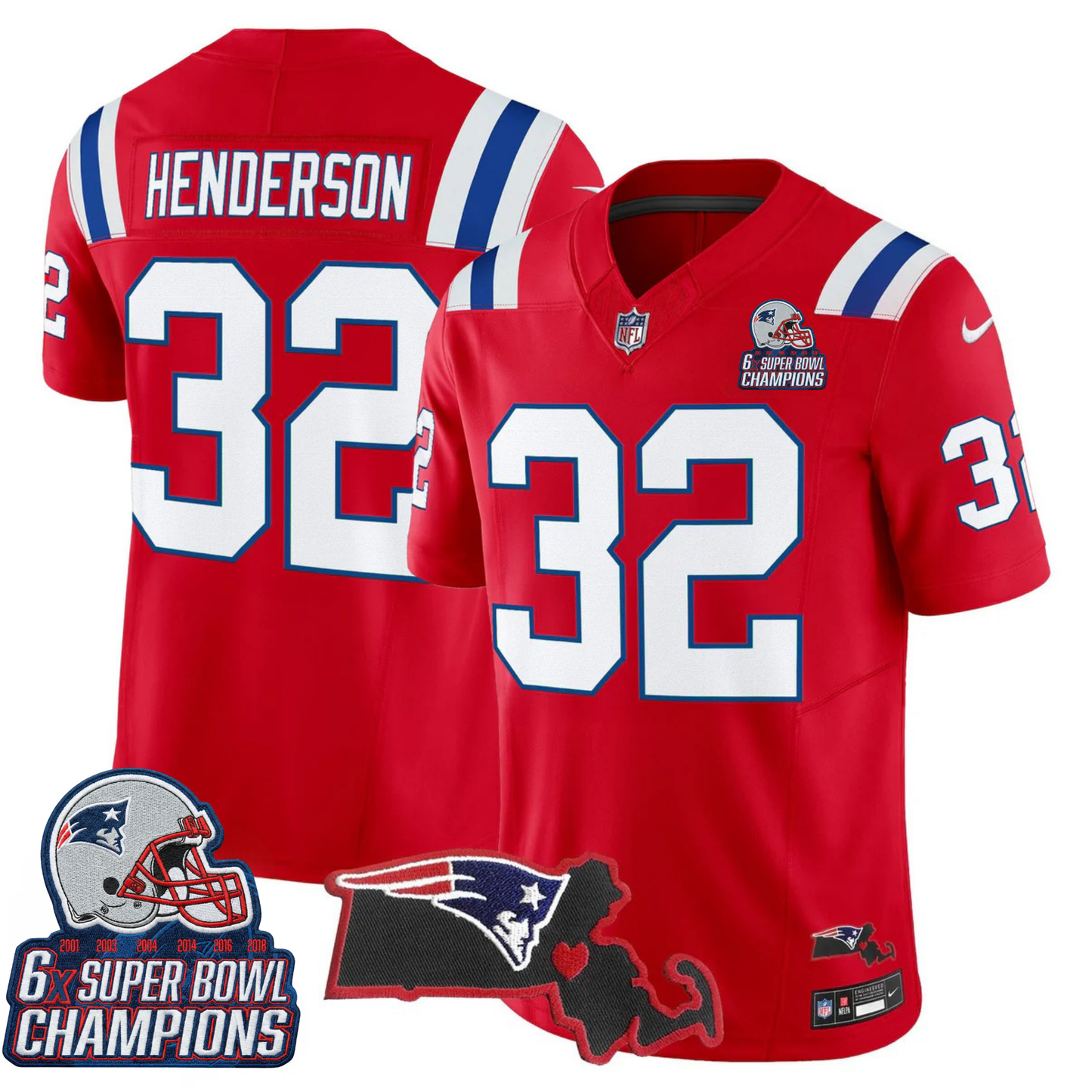 NE 6-Time Champions & Massachusetts Patch Vapor Limited Jersey V3- All Stitched