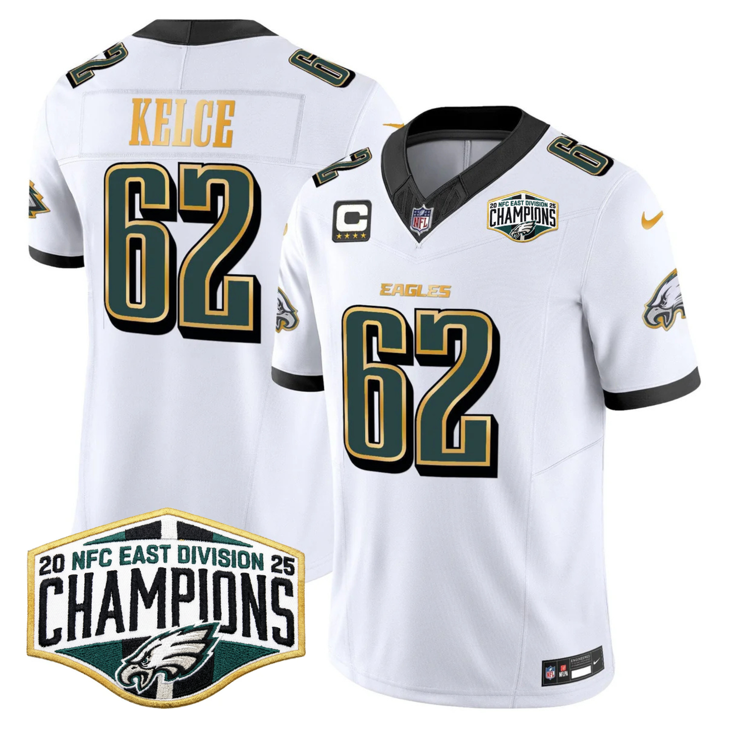 Eagles 2025 NFC East Division Champions Gold Trim Vapor Limited Jersey - All Stitched