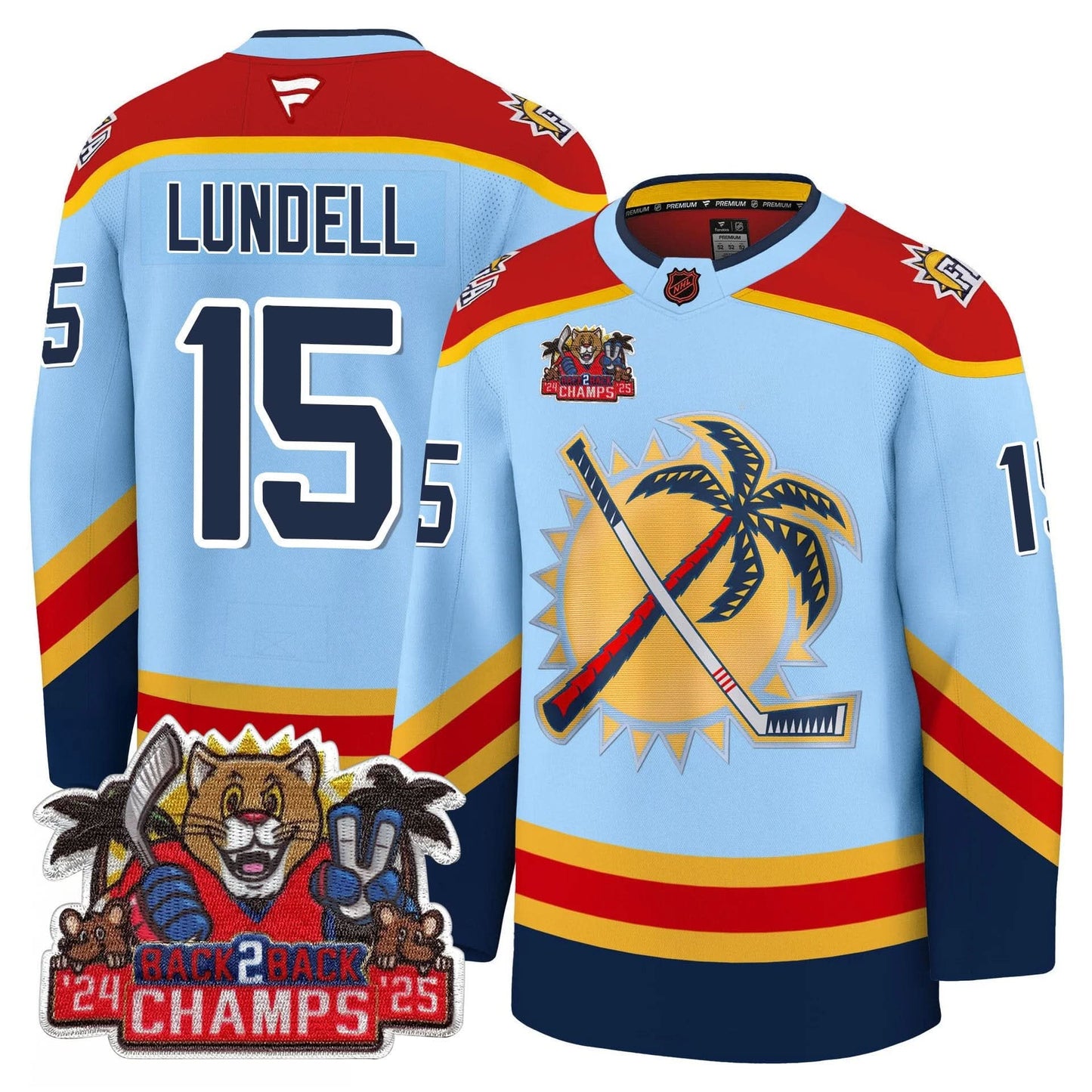 Men's Florida Panthers 2025 Stanley Cup B2B Champions Jersey - All Stitched