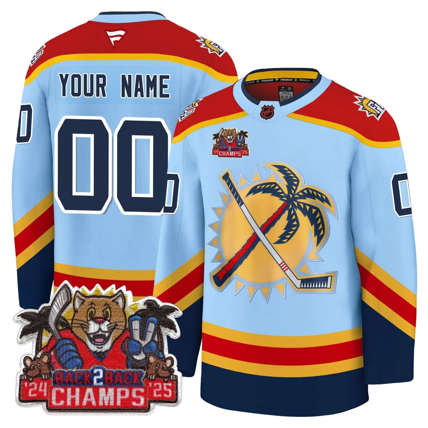 Custom San Florida Panthers 2025 Stanley Cup B2B Champions Jersey - All Stitched