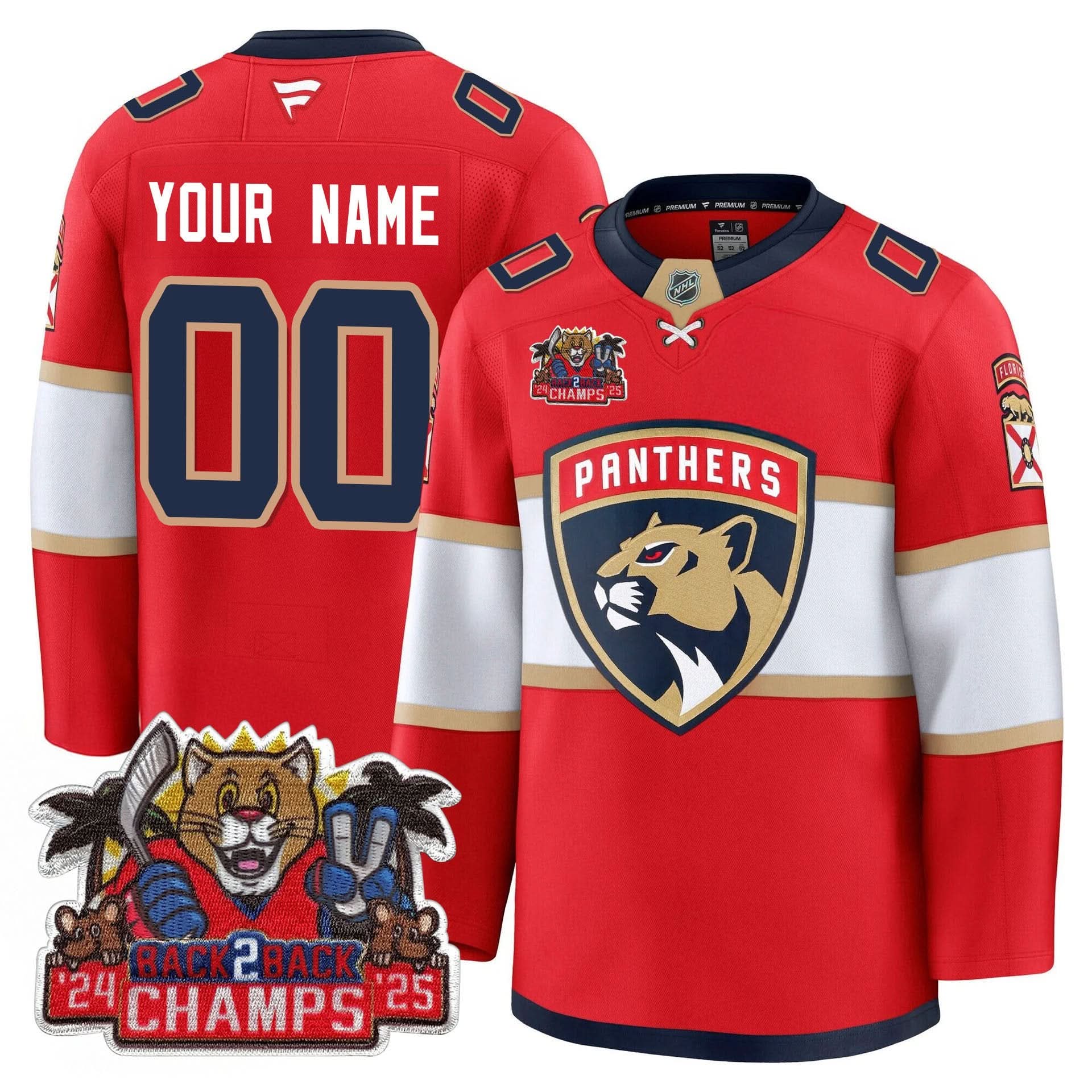 Custom San Florida Panthers 2025 Stanley Cup B2B Champions Jersey - All Stitched
