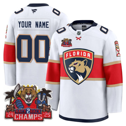 Custom San Florida Panthers 2025 Stanley Cup B2B Champions Jersey - All Stitched