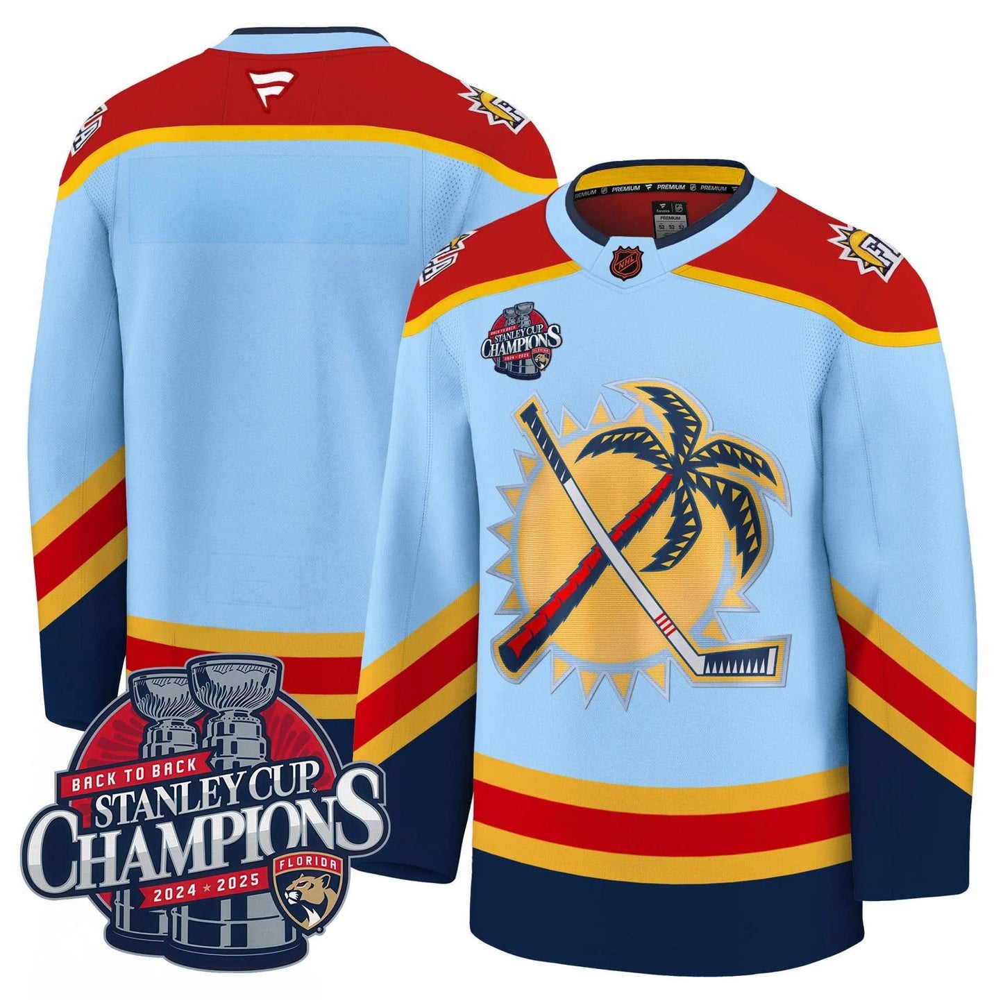 Men's Florida Panthers 2025 Stanley Cup B2B Champions Jersey N1 - All Stitched