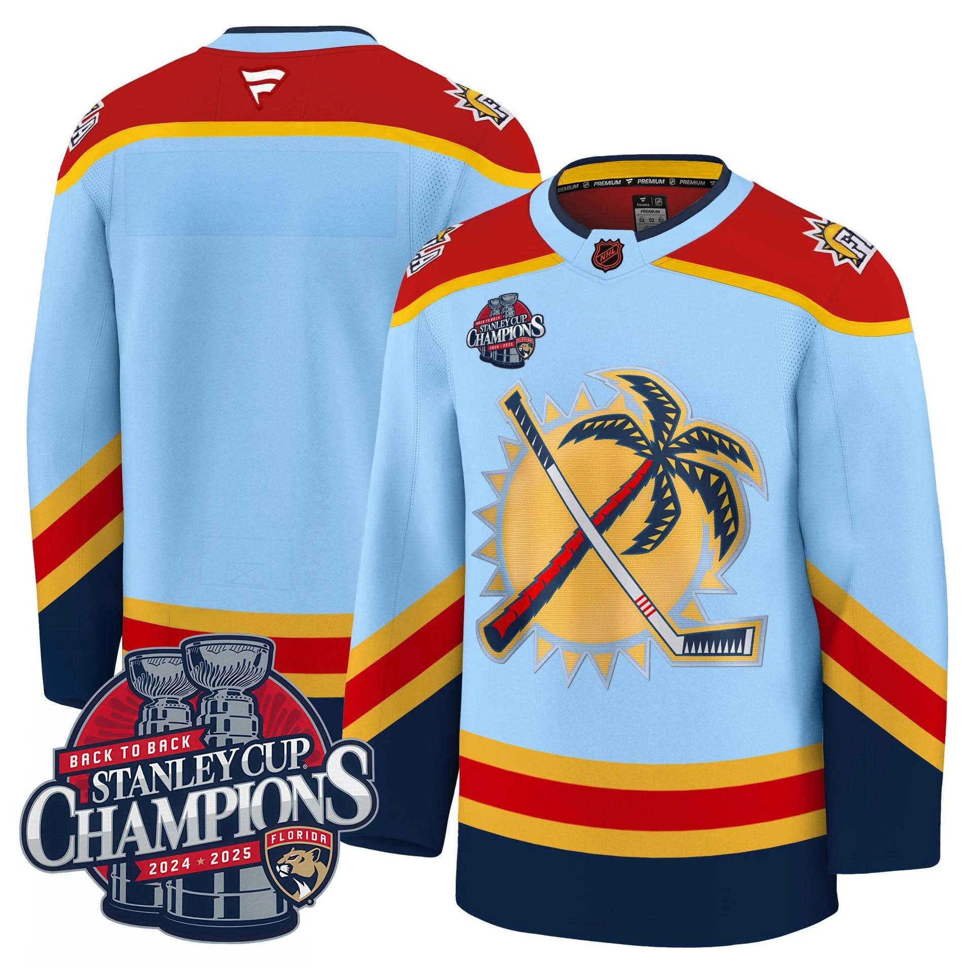 Men's Florida Panthers 2025 Stanley Cup B2B Champions Jersey N1 - All Stitched