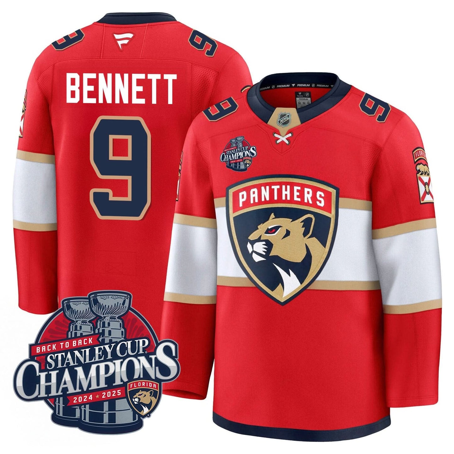 Men's Florida Panthers 2025 Stanley Cup B2B Champions Jersey N1 - All Stitched