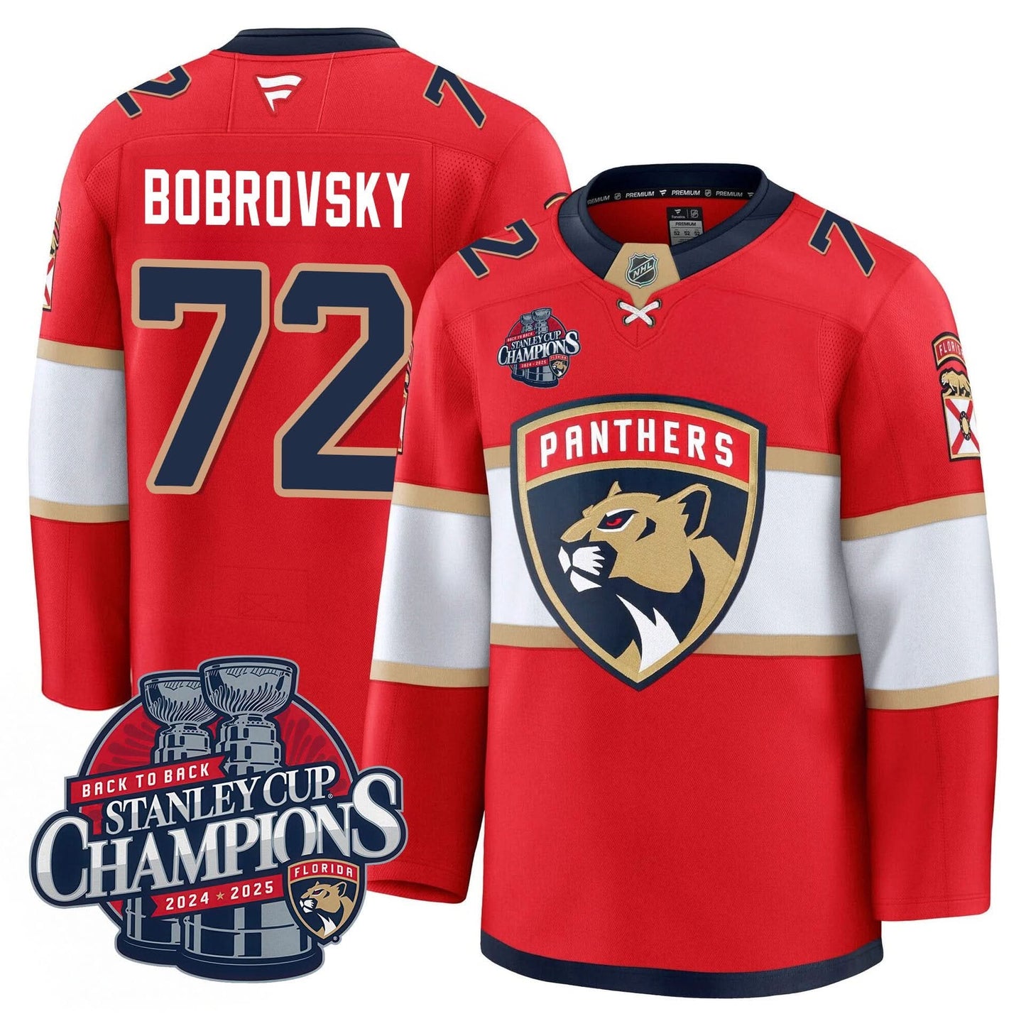 Men's Florida Panthers 2025 Stanley Cup B2B Champions Jersey N1 - All Stitched