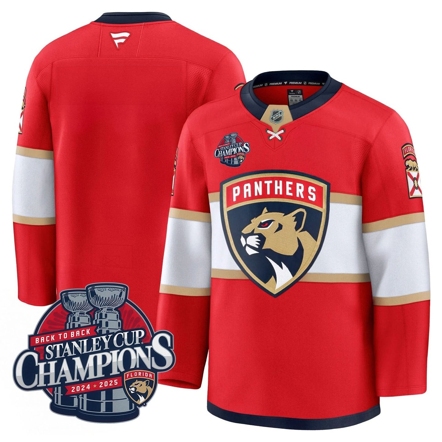 Men's Florida Panthers 2025 Stanley Cup B2B Champions Jersey N1 - All Stitched