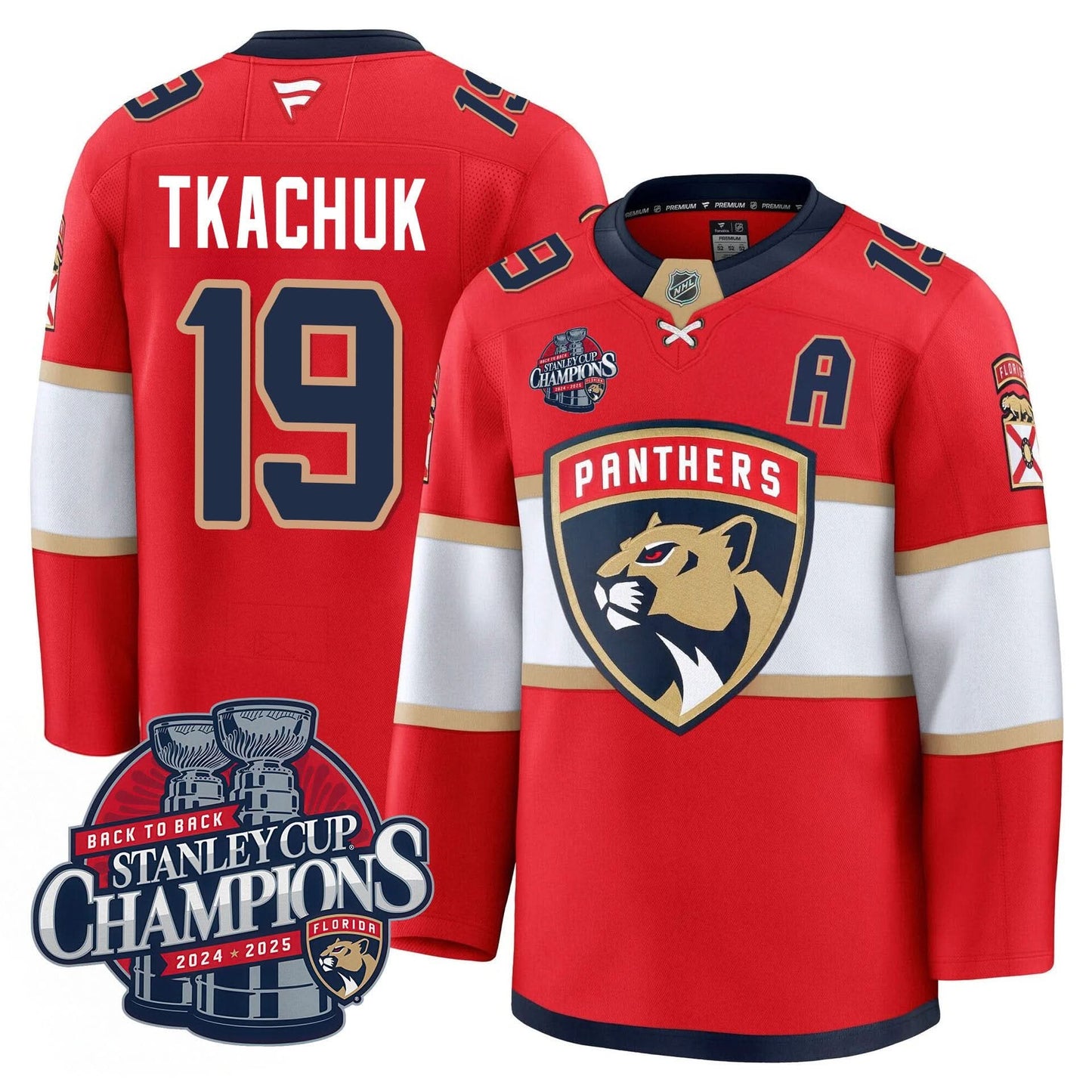 Men's Florida Panthers 2025 Stanley Cup B2B Champions Jersey N1 - All Stitched