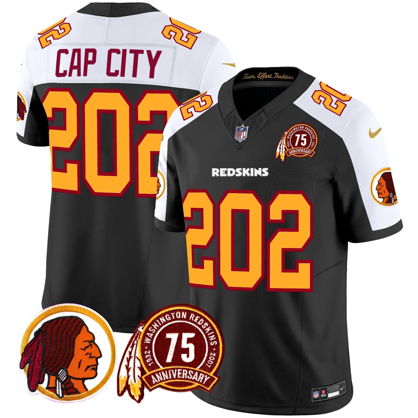 Men's Washington Redskins 75th Patch Throwback Vapor Limited Jersey - All Stitched