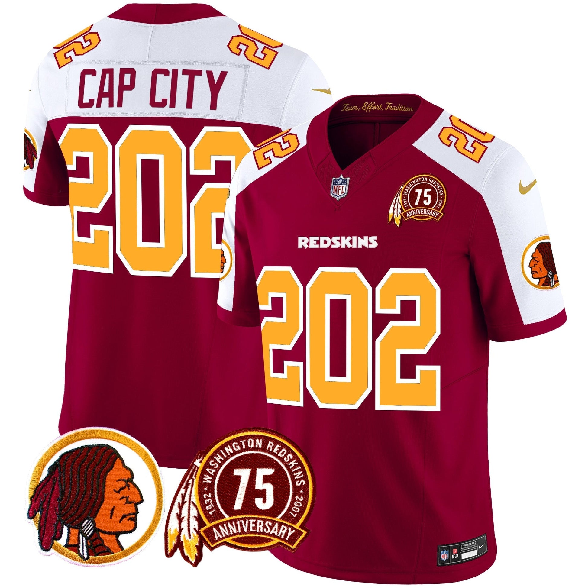 Men's Washington Redskins 75th Patch Throwback Vapor Limited Jersey - All Stitched
