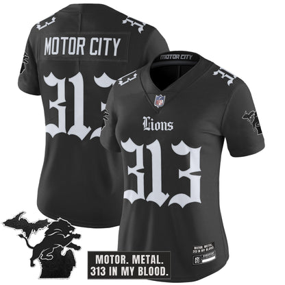 Women's Detroit Lions 'Gothic Motor Grit Edition' Vapor Limited Jersey - All Stitched